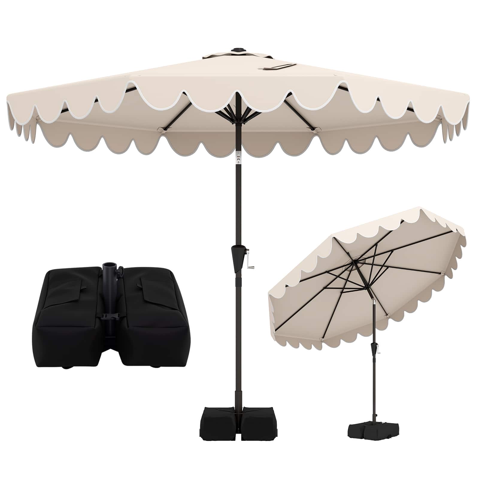 Front. Costway - Costway 10 FT Patio Umbrella with Weighted Base, Sandbags, Push Button Tilt & Crank - Beige.