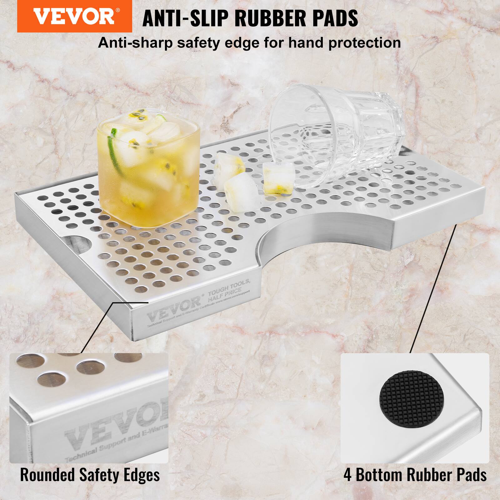 VEVOR ANTI-SLIP RUBBER PADS  
Anti-sharp safety edge for hand protection  

- Rounded Safety Edges  
- 4 Bottom Rubber Pads  

TOUGH TOOLS HALF PRICE  
Technical Support and E-Warranty