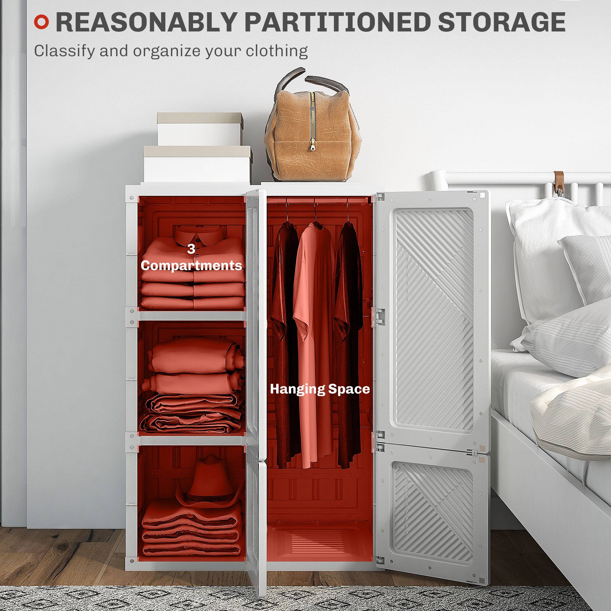 REASONABLY PARTITIONED STORAGE
Classify and organize your clothing
3 Compartments
Hanging Space