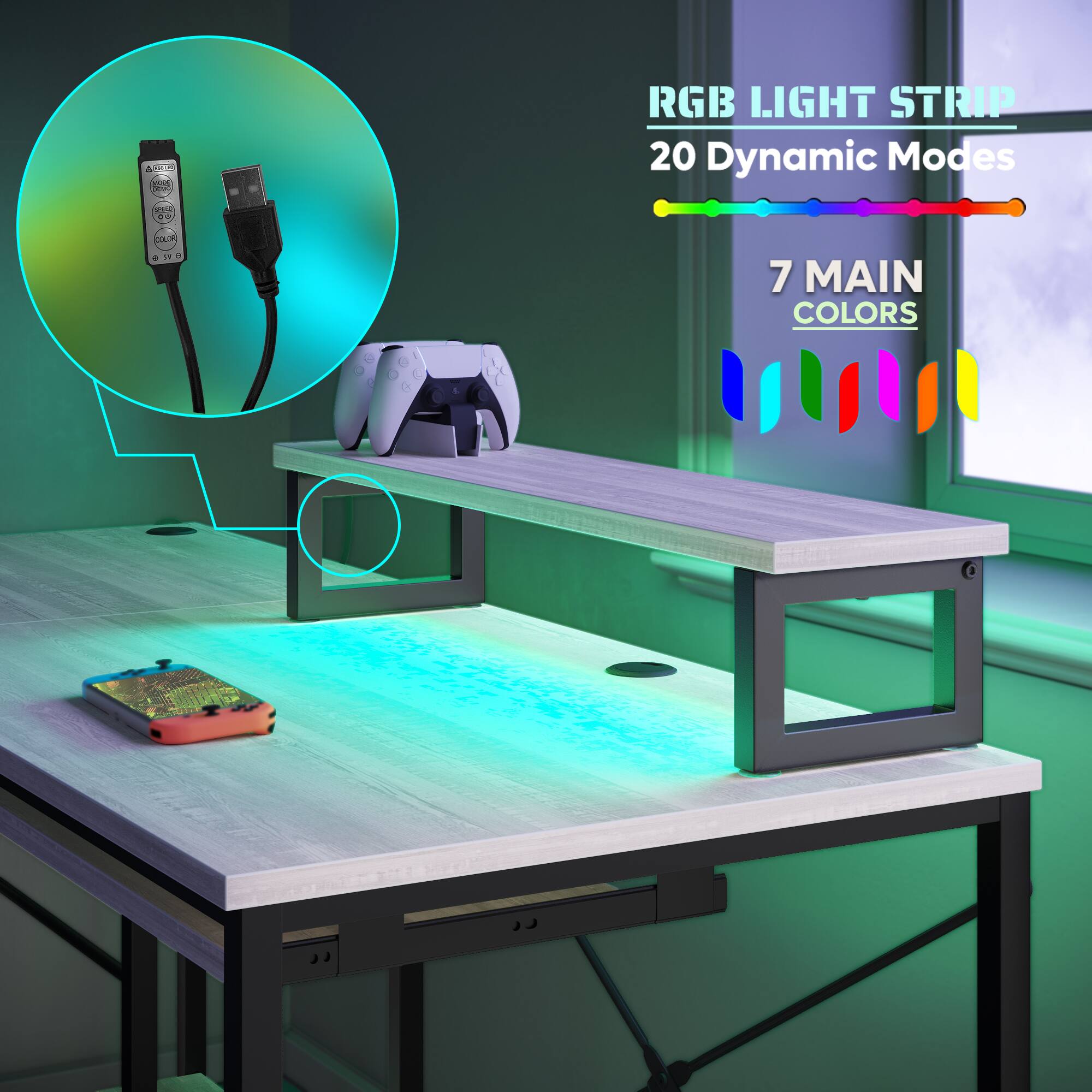 4 - RGB LIGHT STRIP 20 Dynamic Modes nn 1 - 7 MAIN COLORS