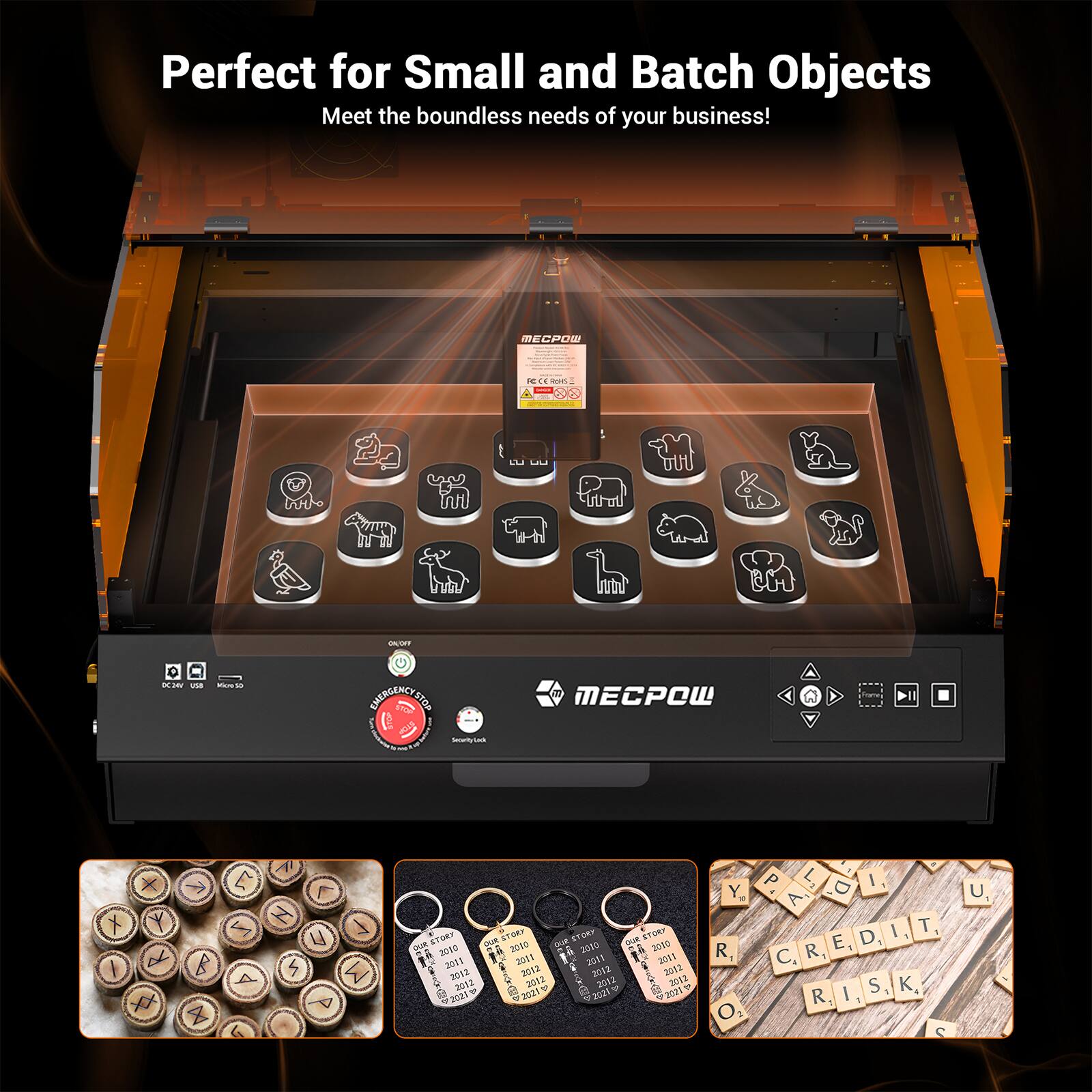 Perfect for Small and Batch Objects  
Meet the boundless needs of your business!

MECPow

DC 12V  
USB  
Micro SD

EMERGENCY STOP  
Security Lock

2010  
2011  
2012  
2013  
2014  
2015  
2016  
2017  
2018  
2019  
2020  
2021

R  
CREDIT  
RISK