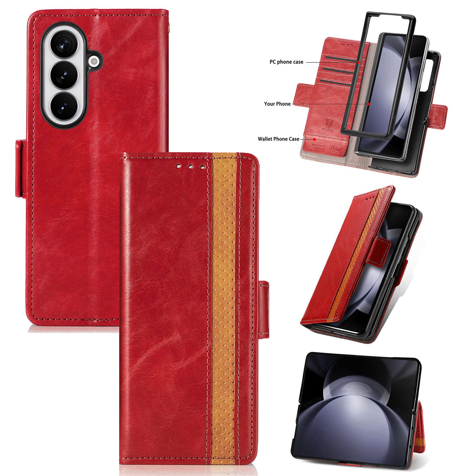 Dteck - Magnetic RFID Blocking Case For Samsung Galaxy Z Fold 8 Ultra, Splicing Pattern Wallet Card PU Leather Flip Stand Cover - Red price history on PriceWatchPro