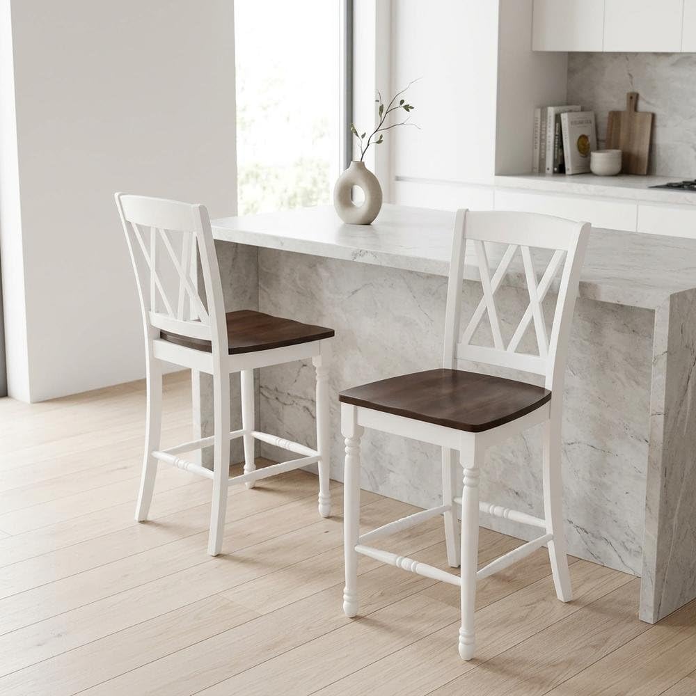 Angle. FurniFact - Counter Height Bar Stool Set with Comfortable Seats for Kitchen or Bar Area - Distressed White.