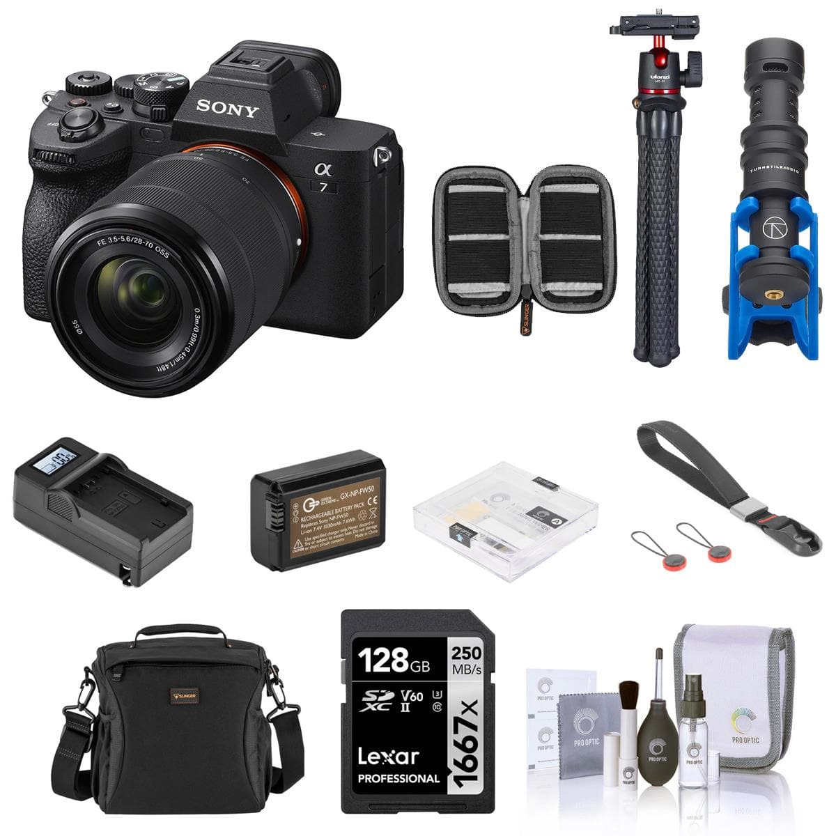 Bundle - Sony - Alpha a7 IV Full Frame Mirrorless Digital 4K Camera - w/ 128GB SD Card, Shoulder Bag, Extra Battery,