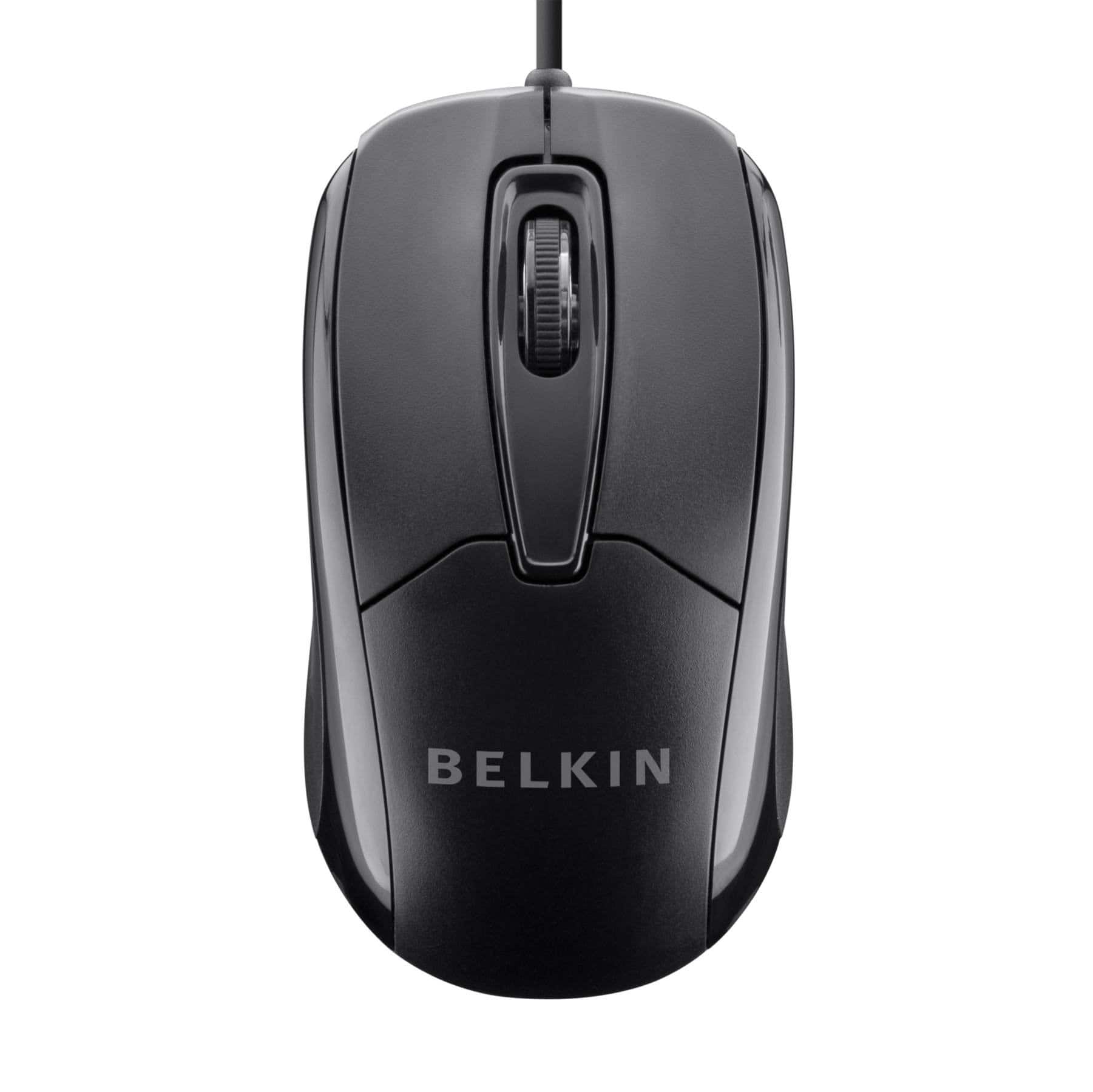 Belkin - 3-Button Wired USB Optical Mouse, 800 DPI, Ambidextrous Ergonomic, 5-Foot Cord, Plug-and-Play, PC/Mac Compatible - Wired - Black