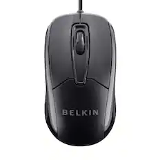 Front. Belkin - 3-Button Wired USB Optical Mouse, 800 DPI, Ambidextrous Ergonomic, 5-Foot Cord, Plug-and-Play, PC/Mac Compatible - Black.