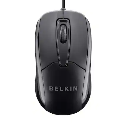Front. Belkin - 3-Button Wired USB Optical Mouse, 800 DPI, Ambidextrous Ergonomic, 5-Foot Cord, Plug-and-Play, PC/Mac Compatible - Black.