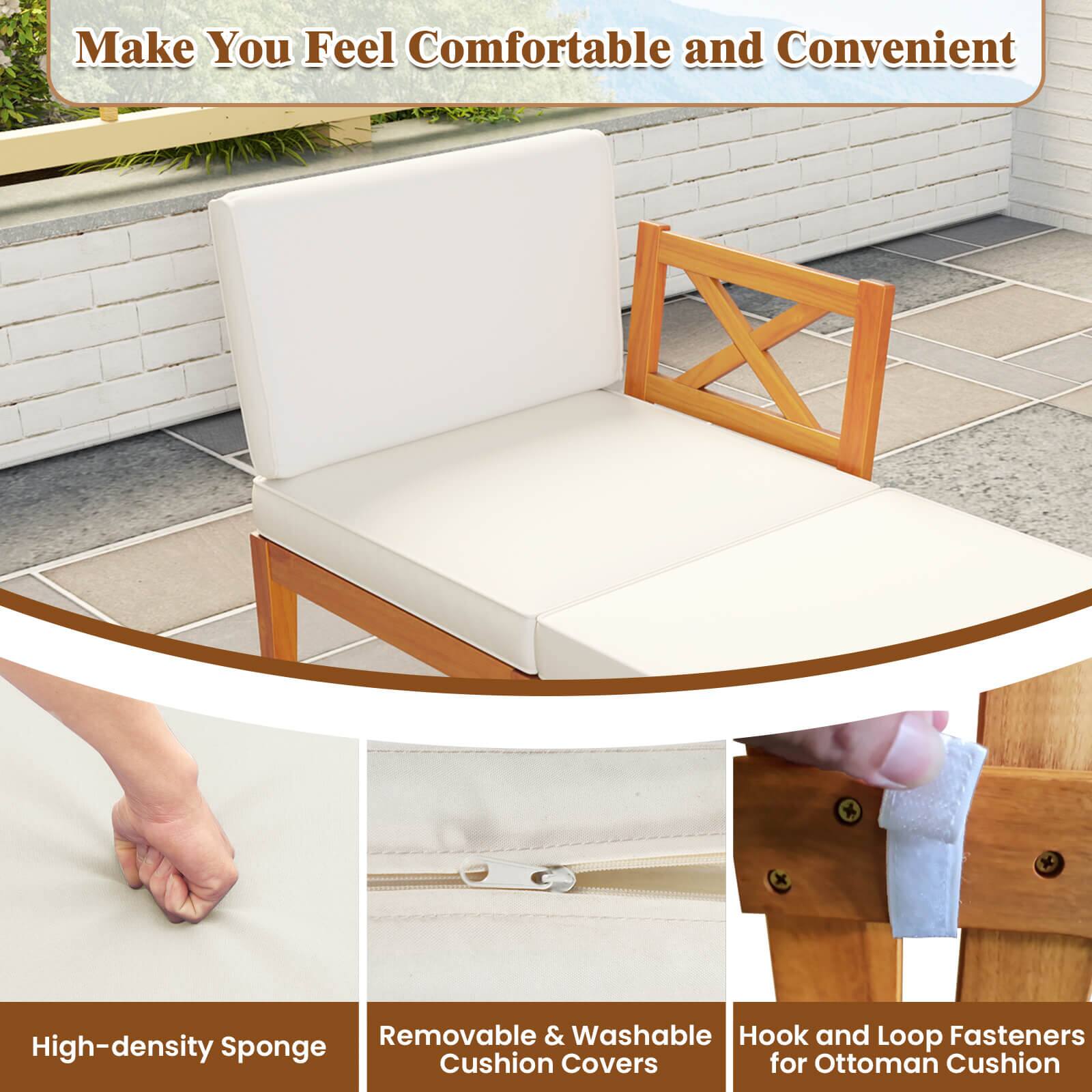 The text on the image has been grouped and corrected as follows:

1. Make You Feel Comfortable and Convenient
2. Removable & Washable Hook and Loop Fasteners
3. High-density Sponge Cushion Covers for Ottoman Cushion