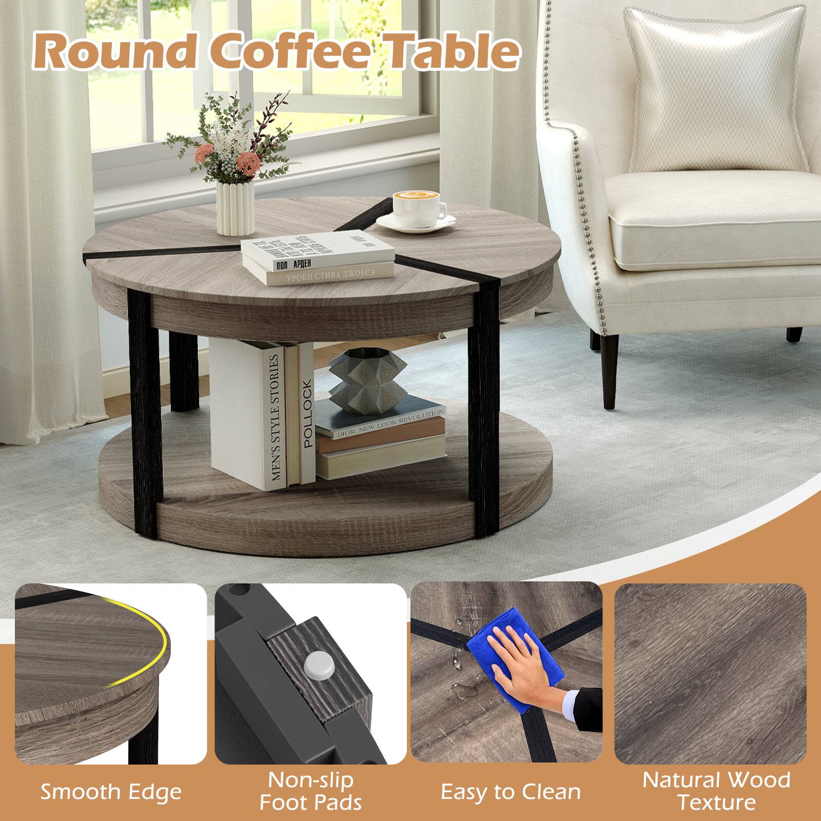 Round Coffee Table

- Smooth Edge
- Non-slip Foot Pads
- Easy to Clean
- Natural Wood Texture