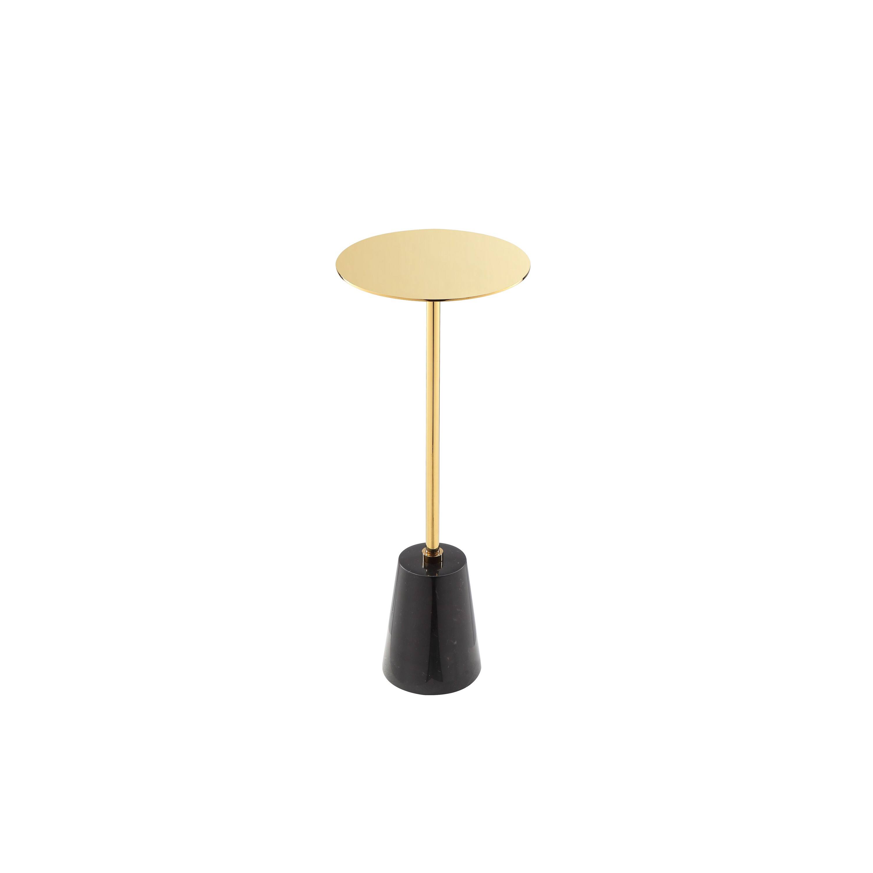 Angle. Manhattan Lane - Sen Side End Drink Table, Metal Round Top w Marble Base - Black, Gold.