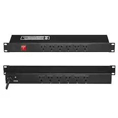 Front. VEVOR - 1U PDU, 12 Outlets, Rack Mount Power Strip Fits Standard 19" Server Racks, with Integrated Switch Surge Protection - Black.
