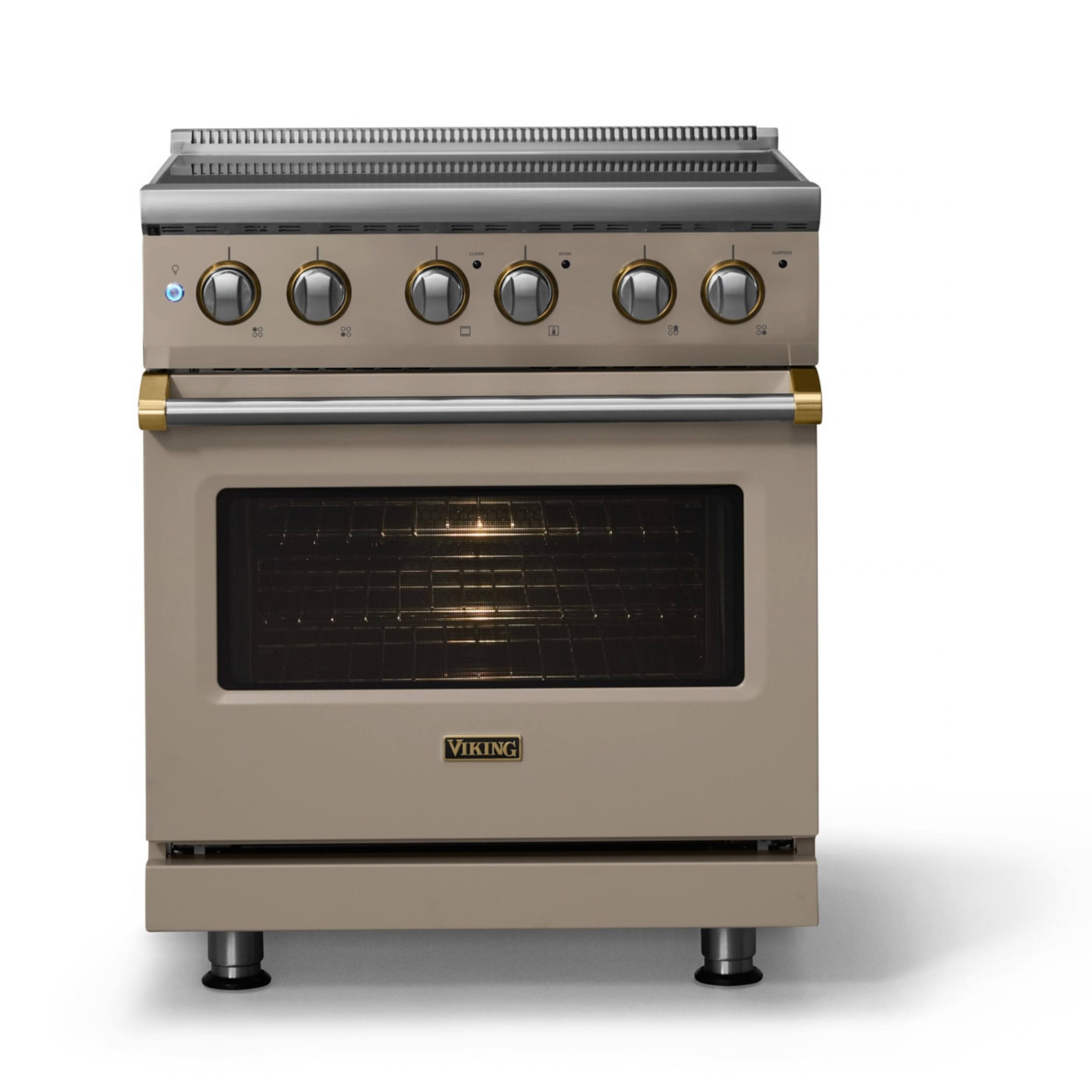Alt View 1. Viking - 30"W. Pro5S 4.7 Cu. Ft. Freestanding 4 Element  Electric Convection Range - Nantucket/Brushed Brass - Nantucket.