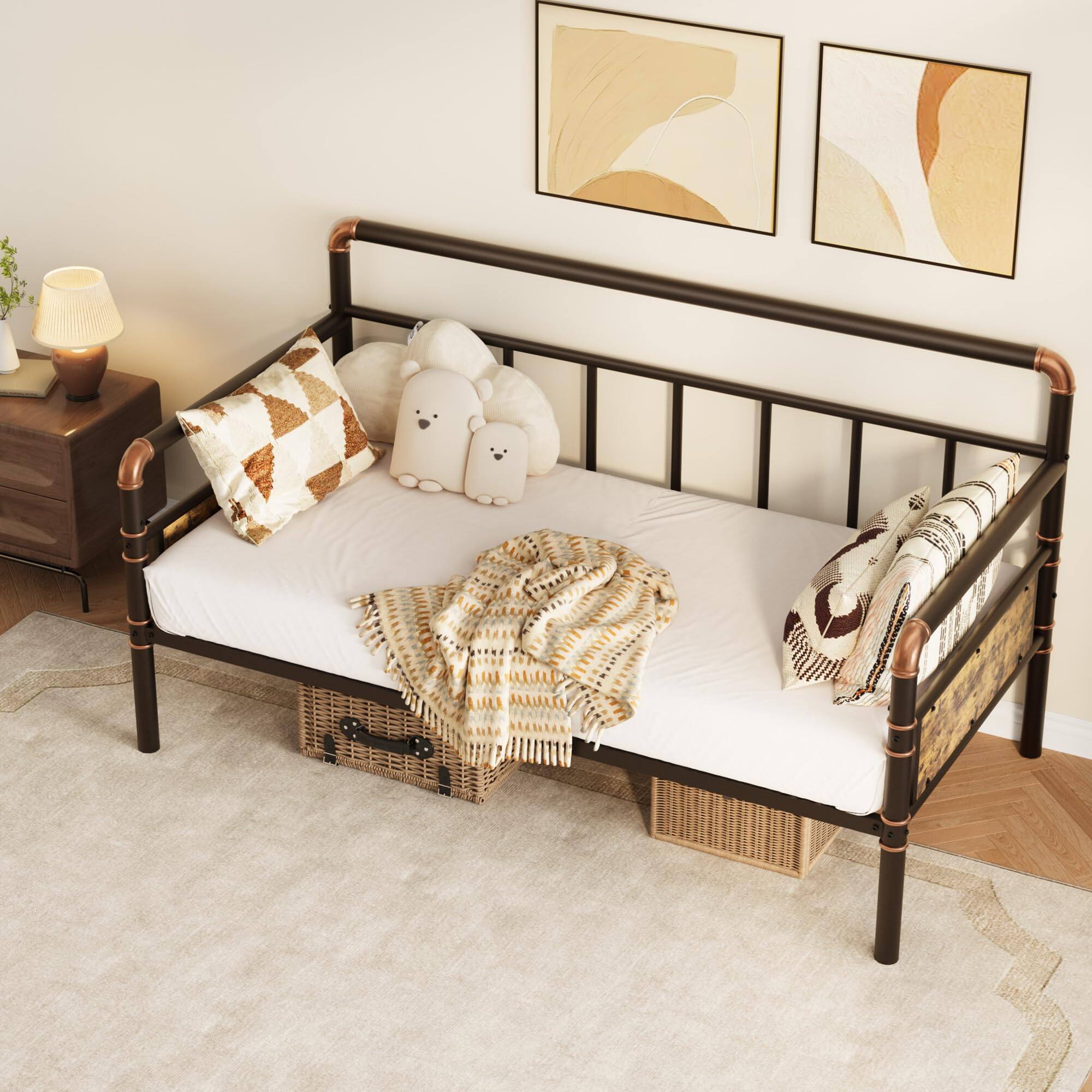 Left. Babevy - Metal Daybed Frame Twin Size,Heavy Duty Metal Twin Bed Frame,Daybed for Living Room Bedroom Guest Room - Brown.