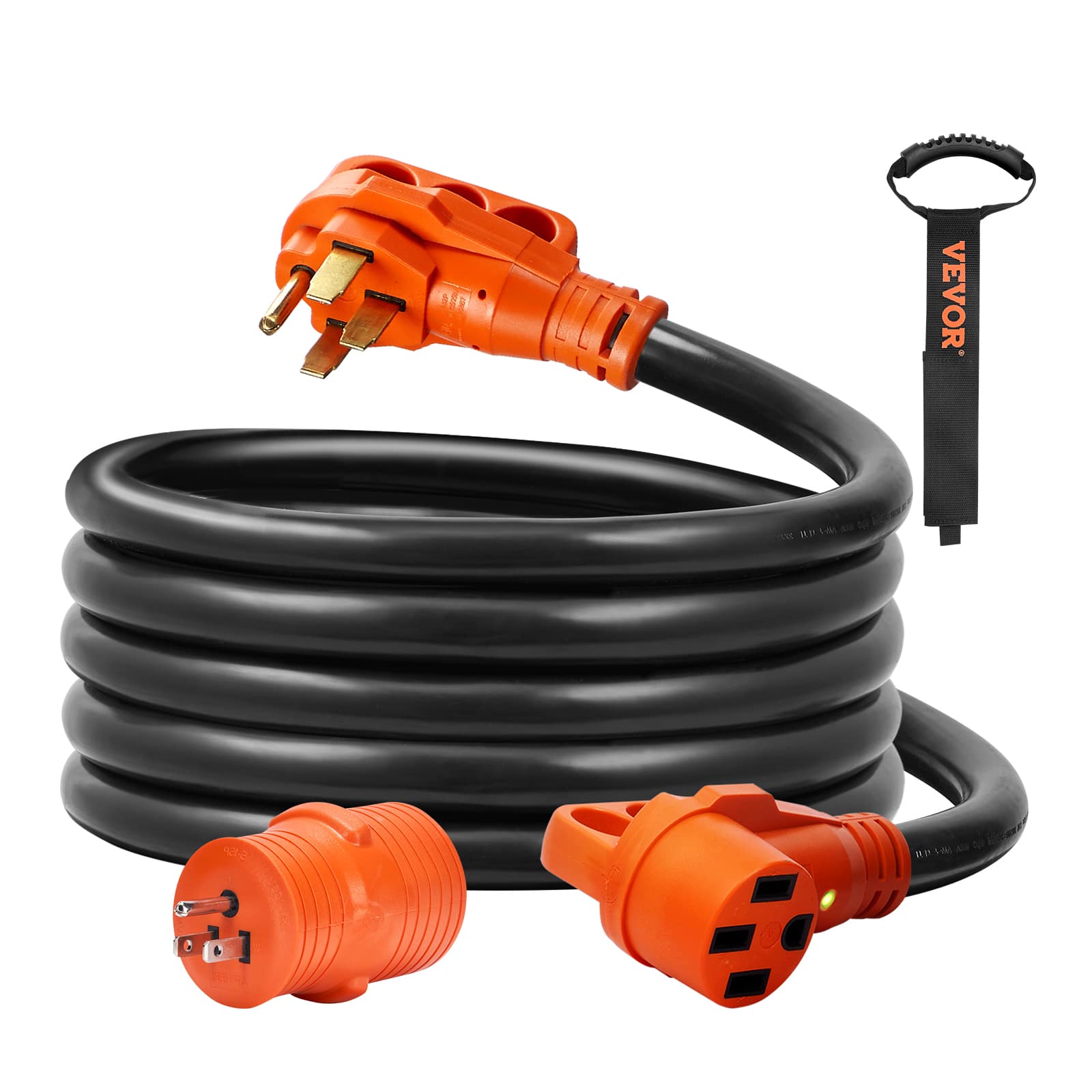 VEVOR - 15 ft RV Extension Cord, 50 Amp, Heavy Duty STW RV Power Cord, NEMA 14-50R Female NEMA 14-50P Male Plug - Black; Orange