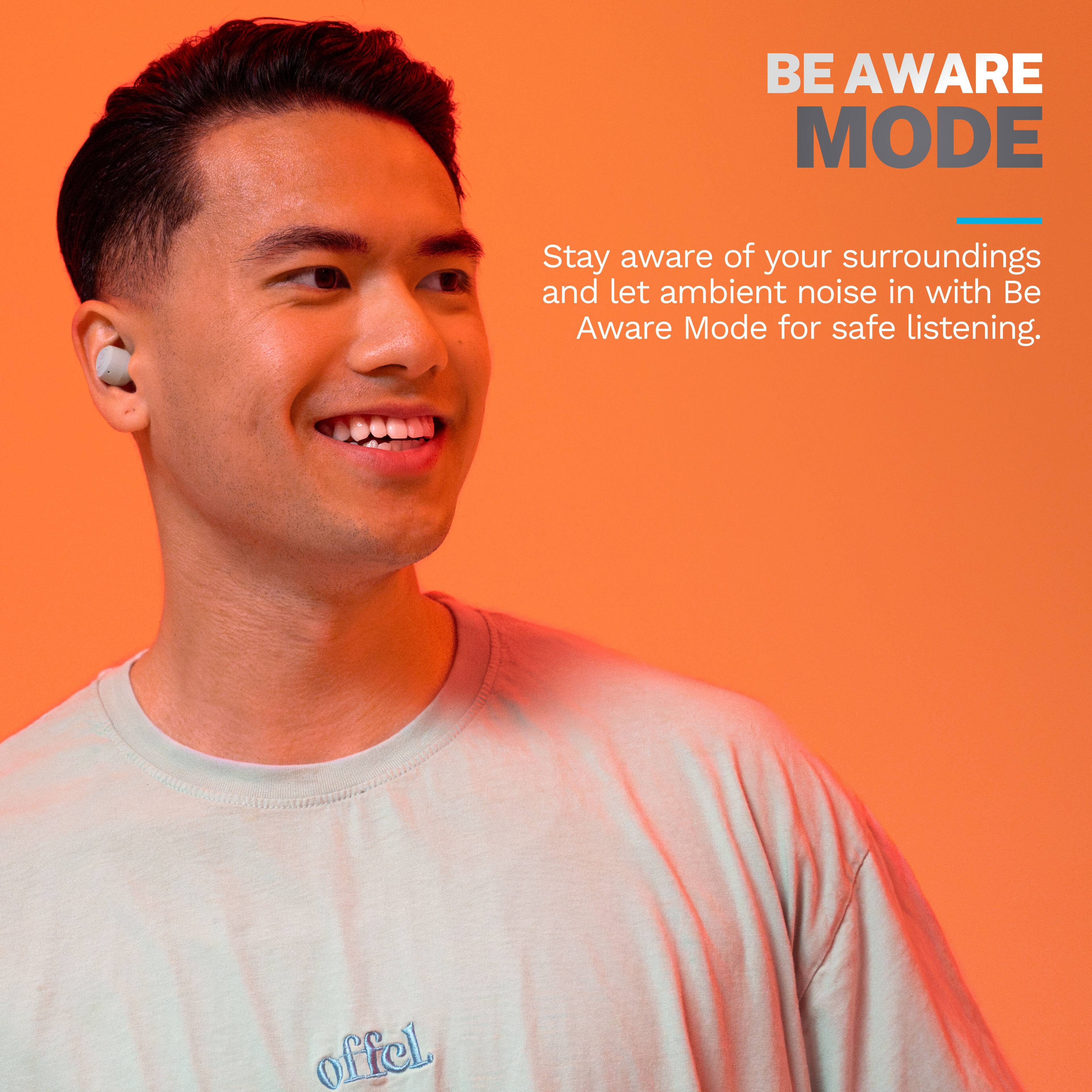 BE AWARE MODE

Stay aware of your surroundings and let ambient noise in with Be Aware Mode for safe listening. offel