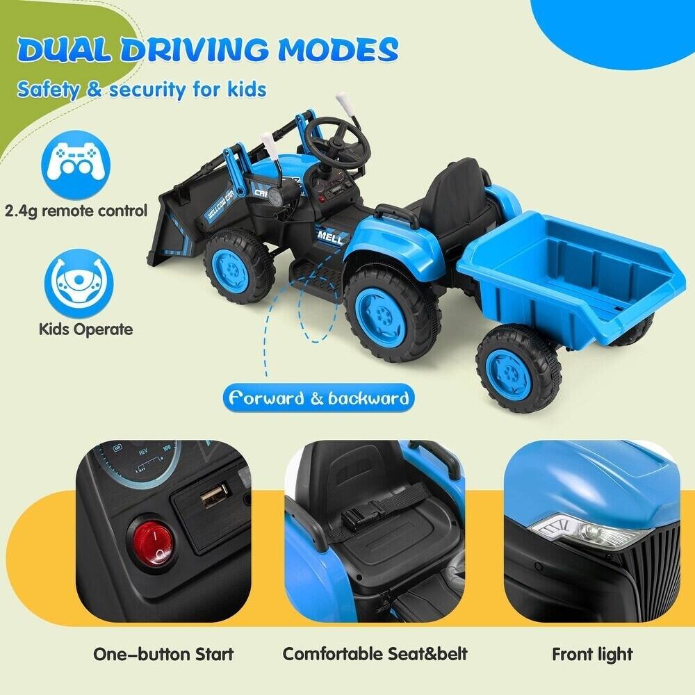 DUAL DRIVING MODES  
Safety & security for kids  

2.4g remote control  
Kids Operate  

Forward & backward  

One-button Start  
Comfortable Seat&belt  
Front light