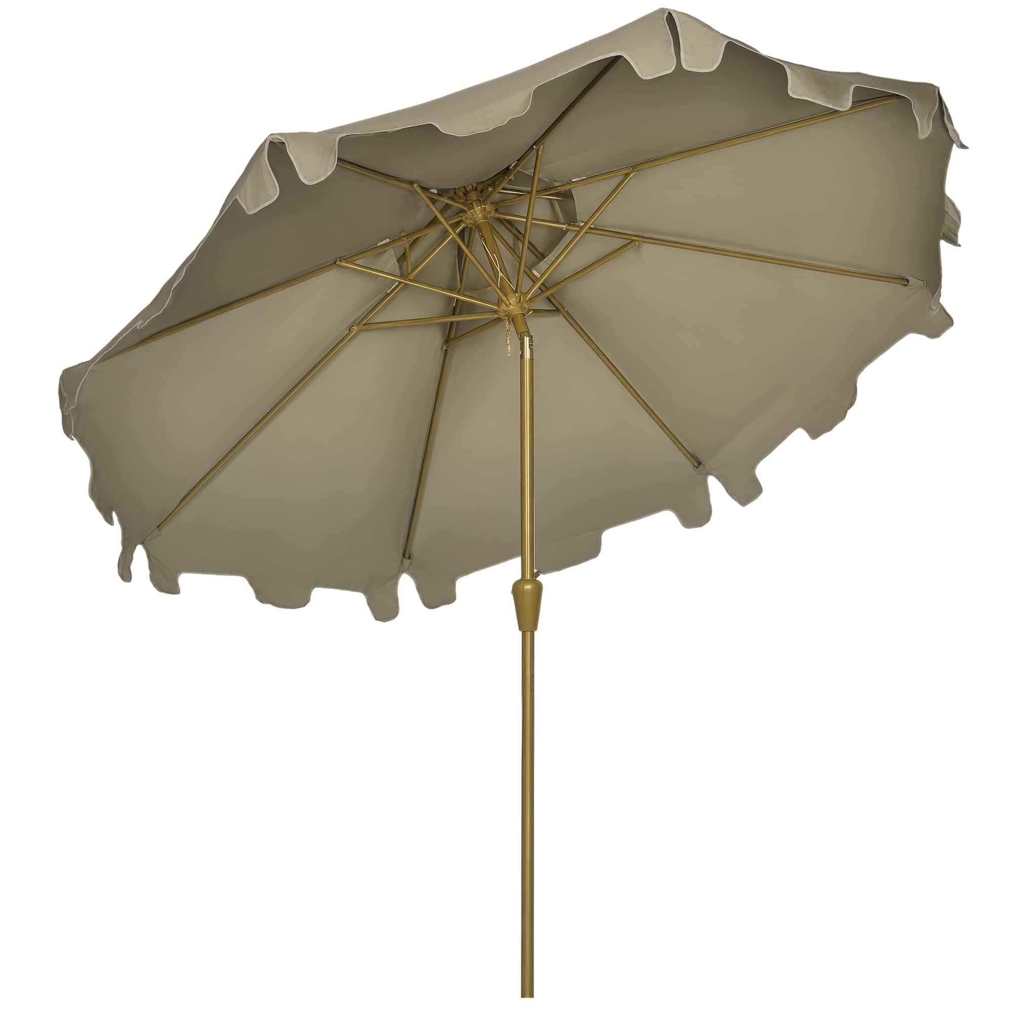 Outsunny - 9' Patio Umbrella with Push Button Tilt and Crank, Double Top Ruffled Outdoor Market Table Umbrella with 8 Ribs - Brown