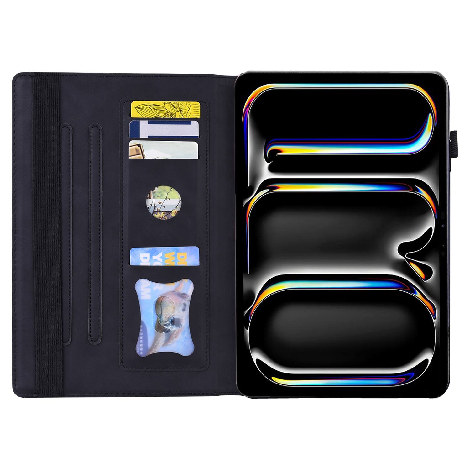 Left. Dteck - for iPad Air 13 Inch Case M4 2026 / M3 2025 / M2 2024, Matte PU Leather Folio Stand Cover with Credit Card Slots - Black.