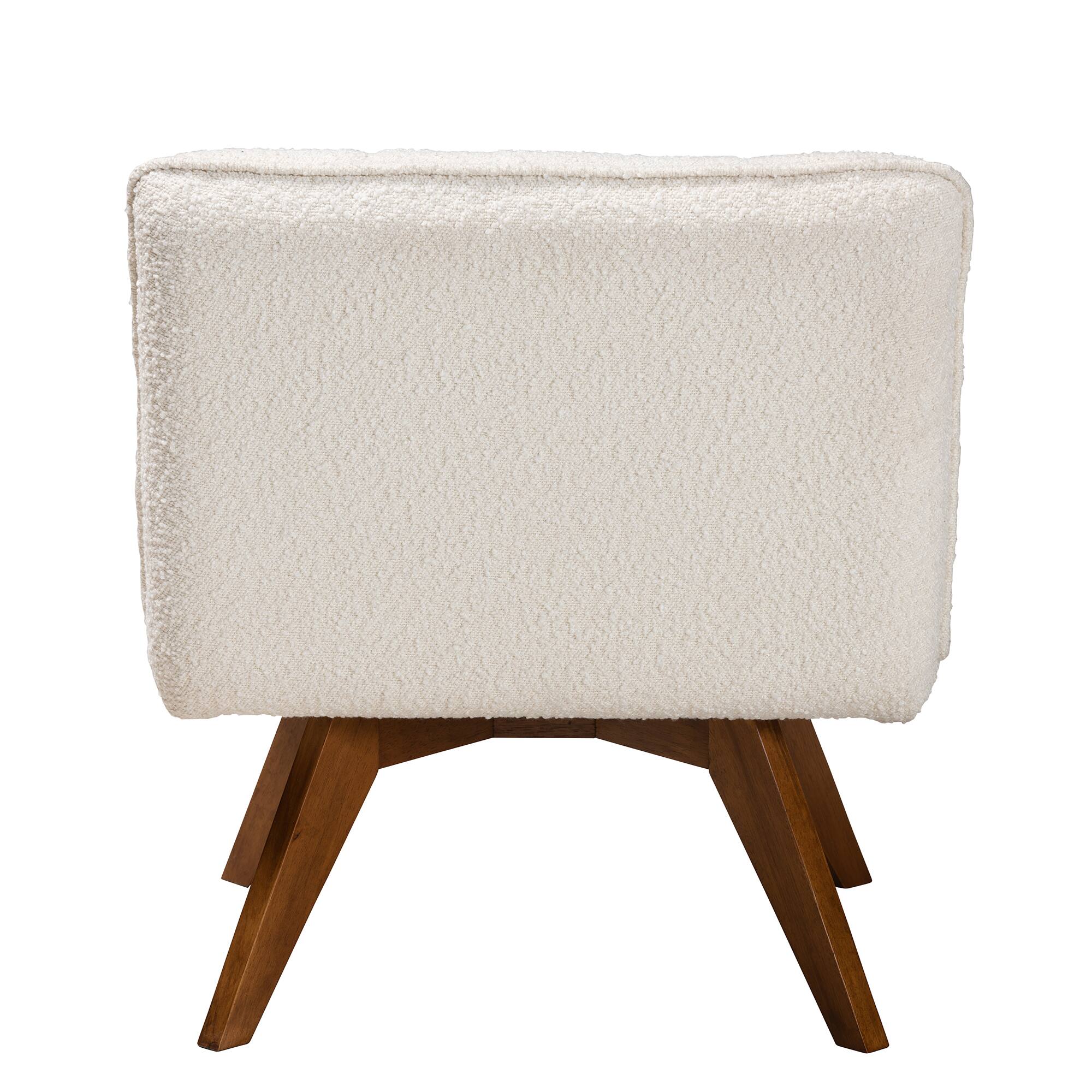 Back. Baxton Studio - Darielle Japandi Boucle Fabric and Walnut Finished Rubberwood Accent Chair - White/Walnut Brown.