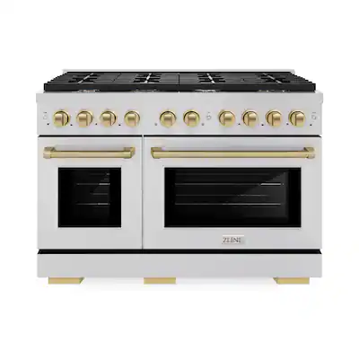Front. ZLINE - 48 in. Wide 8 Burner Autograph 6.7 cu. ft. Freestanding Paramount Dual Fuel Range in Stainless Steel and Bronze Accents - Stainless Steel.