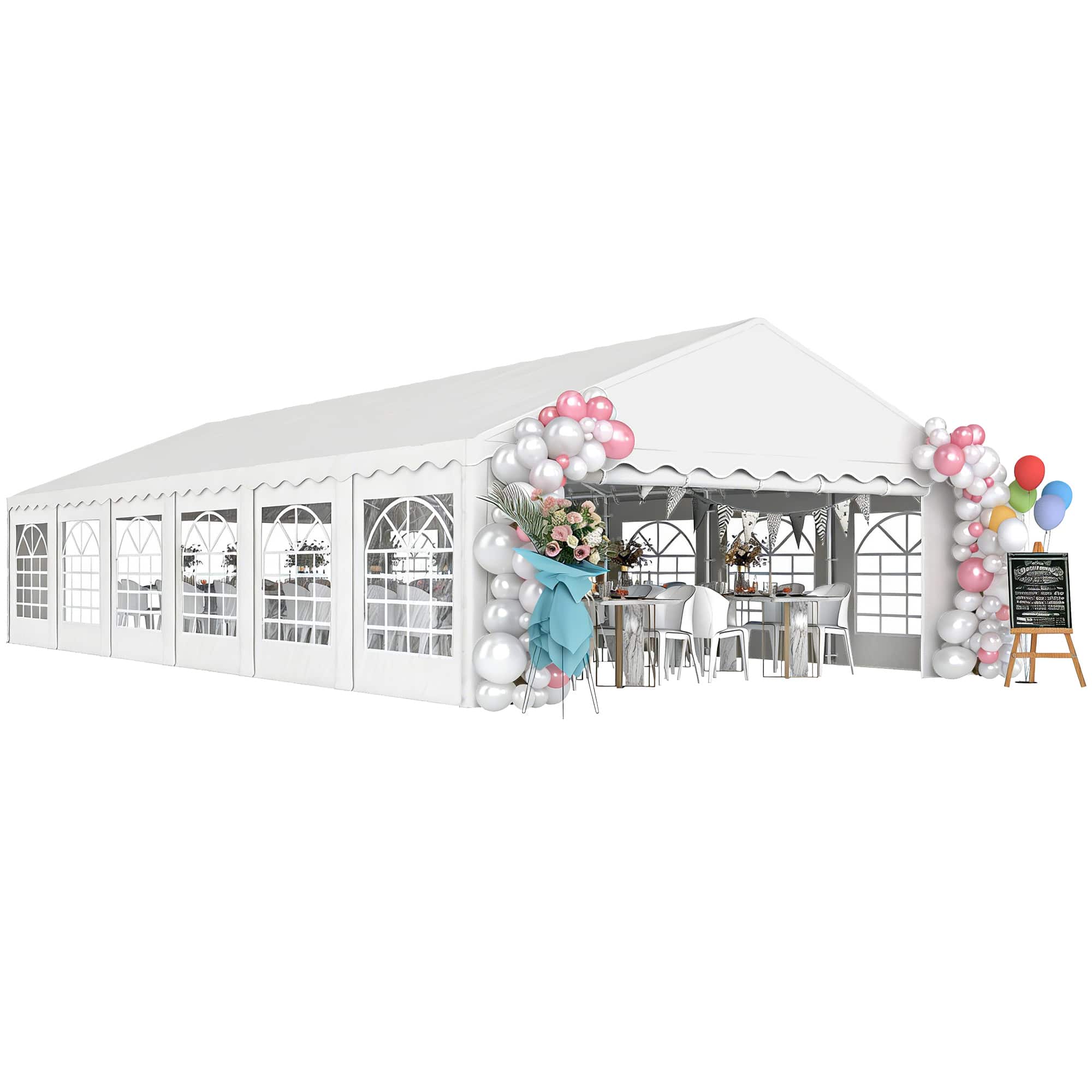 Outsunny - x 40' Party Tent, Outdoor Canopy Tent with Removable Sidewalls, 12 Windows for Parties, Wedding, Events - White
