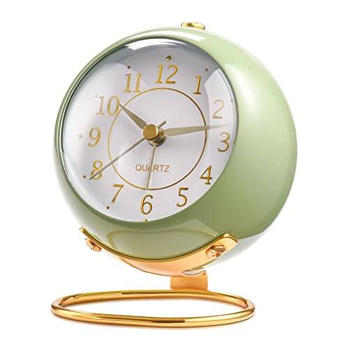 Front. Vulpecula Spade - Analog Alarm Clocks,Retro Backlight Cute Simple Design Small Desk Clock with Night Light,Silent Non-Ticking,Battery - Green.
