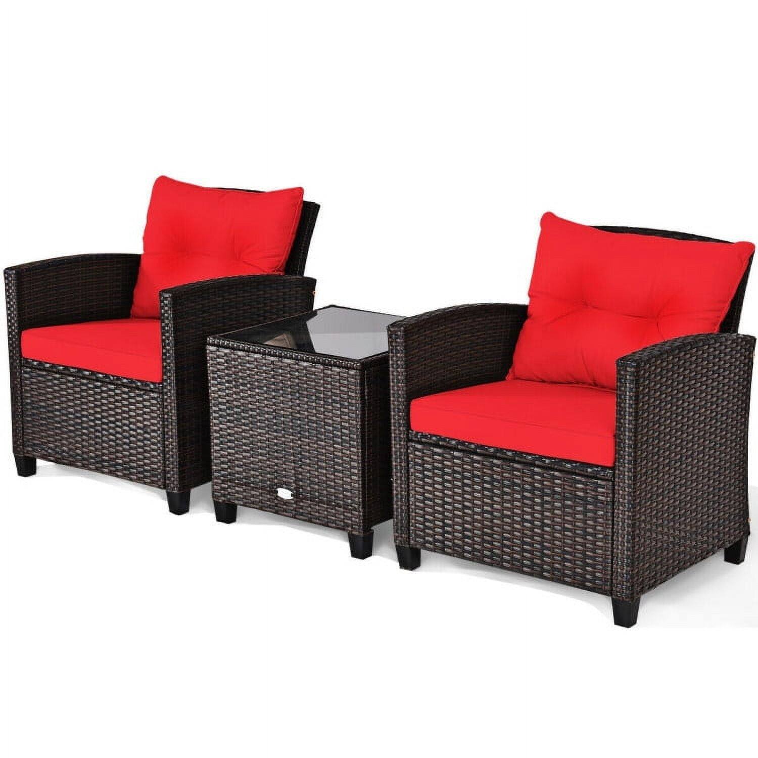 Alt View 4. Kadyn - 3 Pcs Patio Rattan Furniture Set , Wicker Furniture Sets, Patio Conversation Sets, Cushioned Conversation Set - Red.