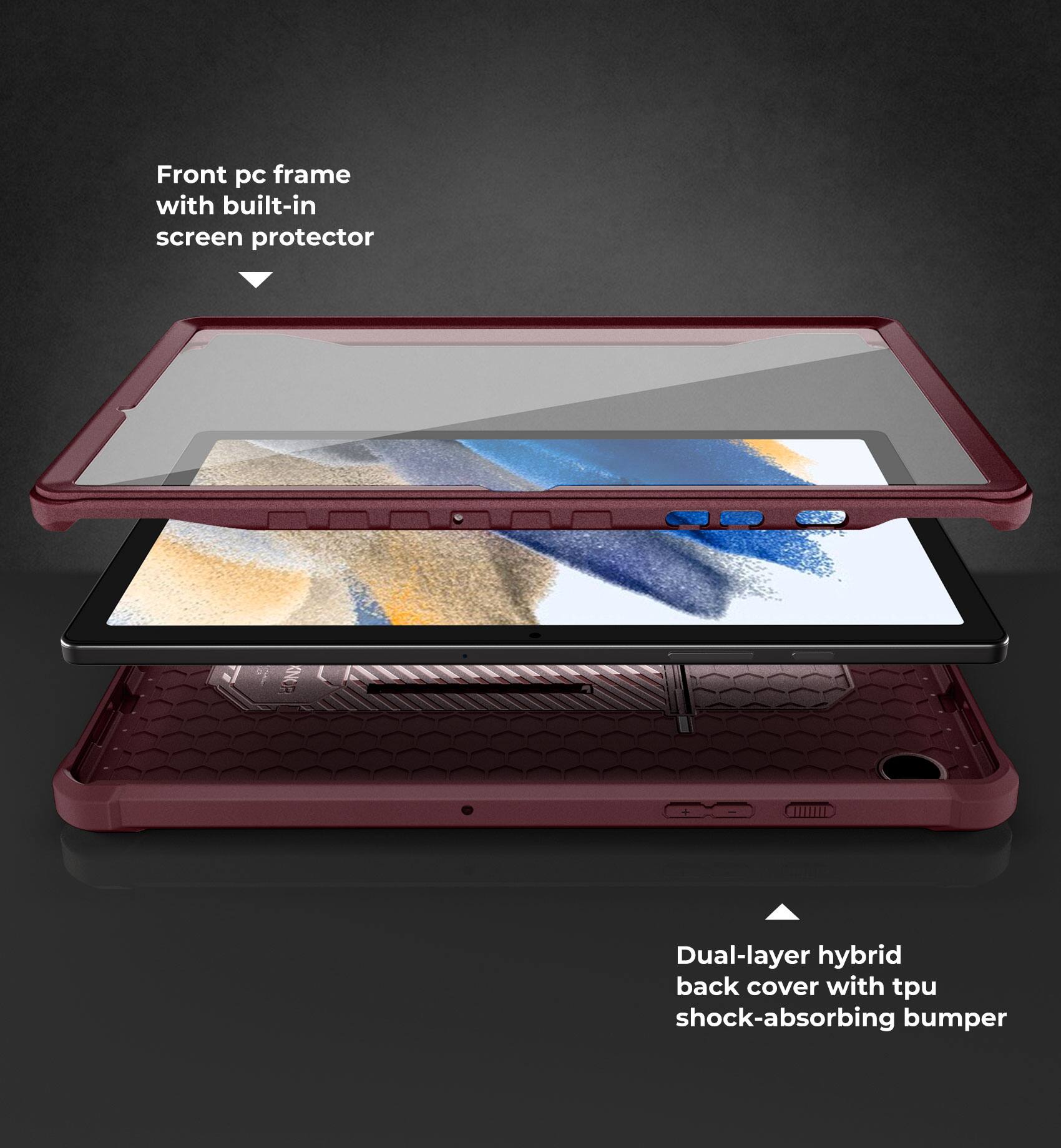 Front pc frame with built-in screen protector

Dual-layer hybrid back cover with tpu shock-absorbing bumper