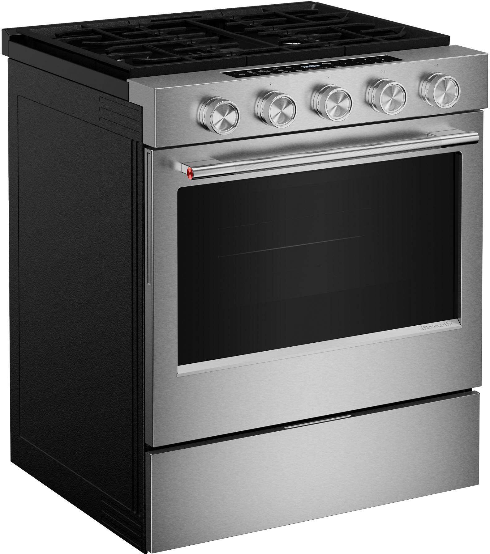 Angle. KitchenAid - 5.0 Cu. Ft. Slide-in Gas Range with Convection Cooking Modes - Fingerprint Resistant Stainless Steel.