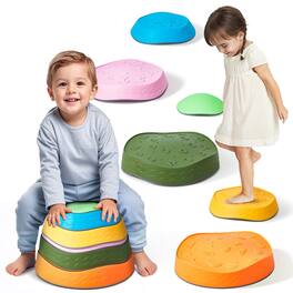 Glintex - Kids Balance Stepping Stones 6PCS, Non-Slip Coordination Game Stones Up to 220lbs, Indoor Outdoor Play Set - Macaron Color