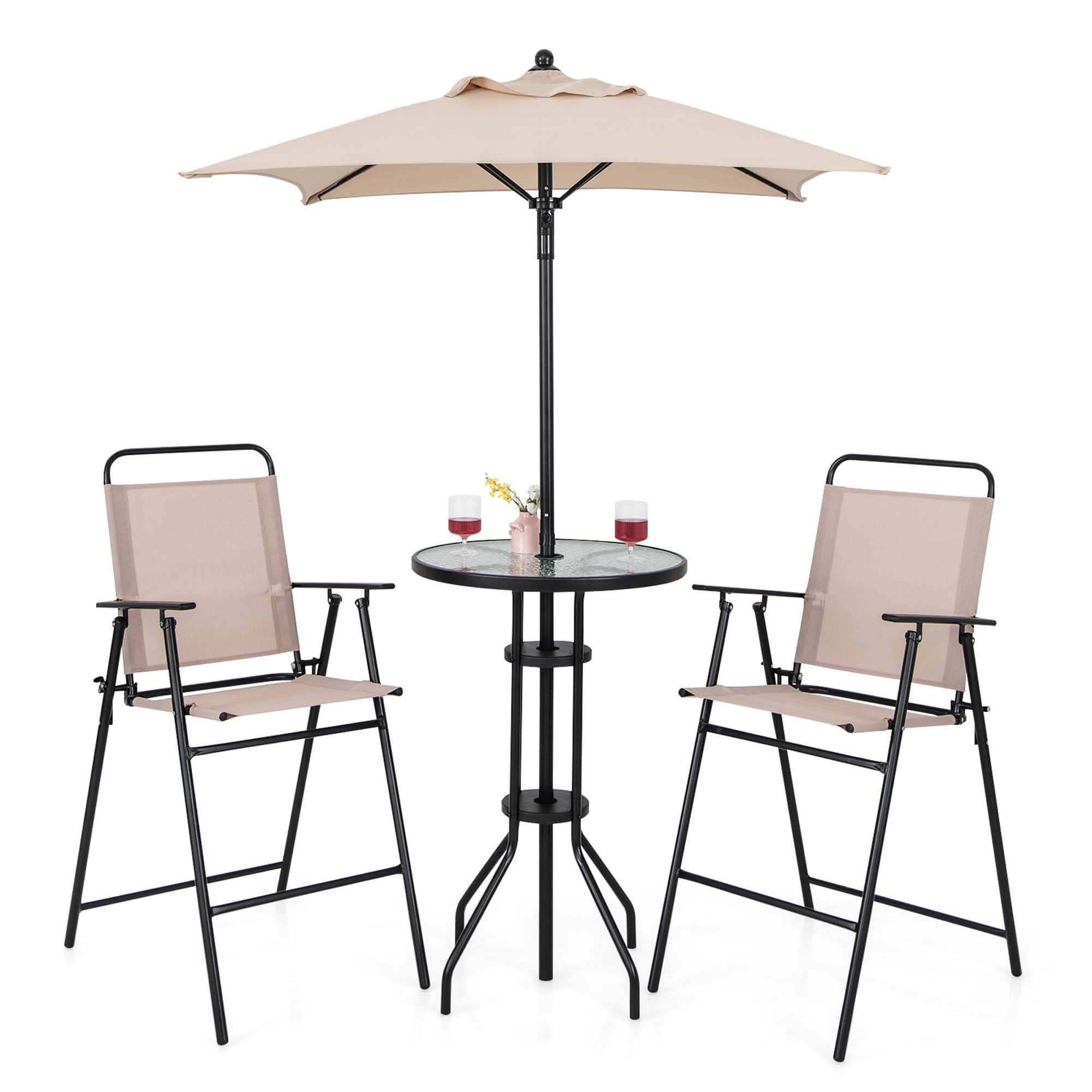 Costway - 4PCS Patio Bistro Set Folding Counter Height Chairs Round Bar Table& Umbrella - Beige / Black price history on PriceWatchPro