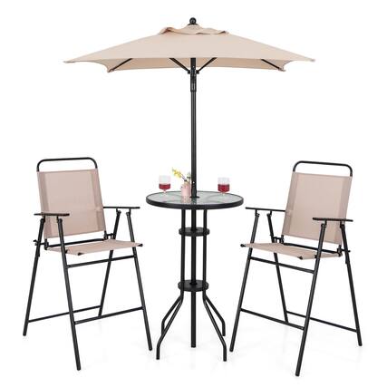 Front. Costway - Costway 4PCS Patio Bistro Set Folding Counter Height Chairs Round Bar Table& Umbrella - Beige / Black.