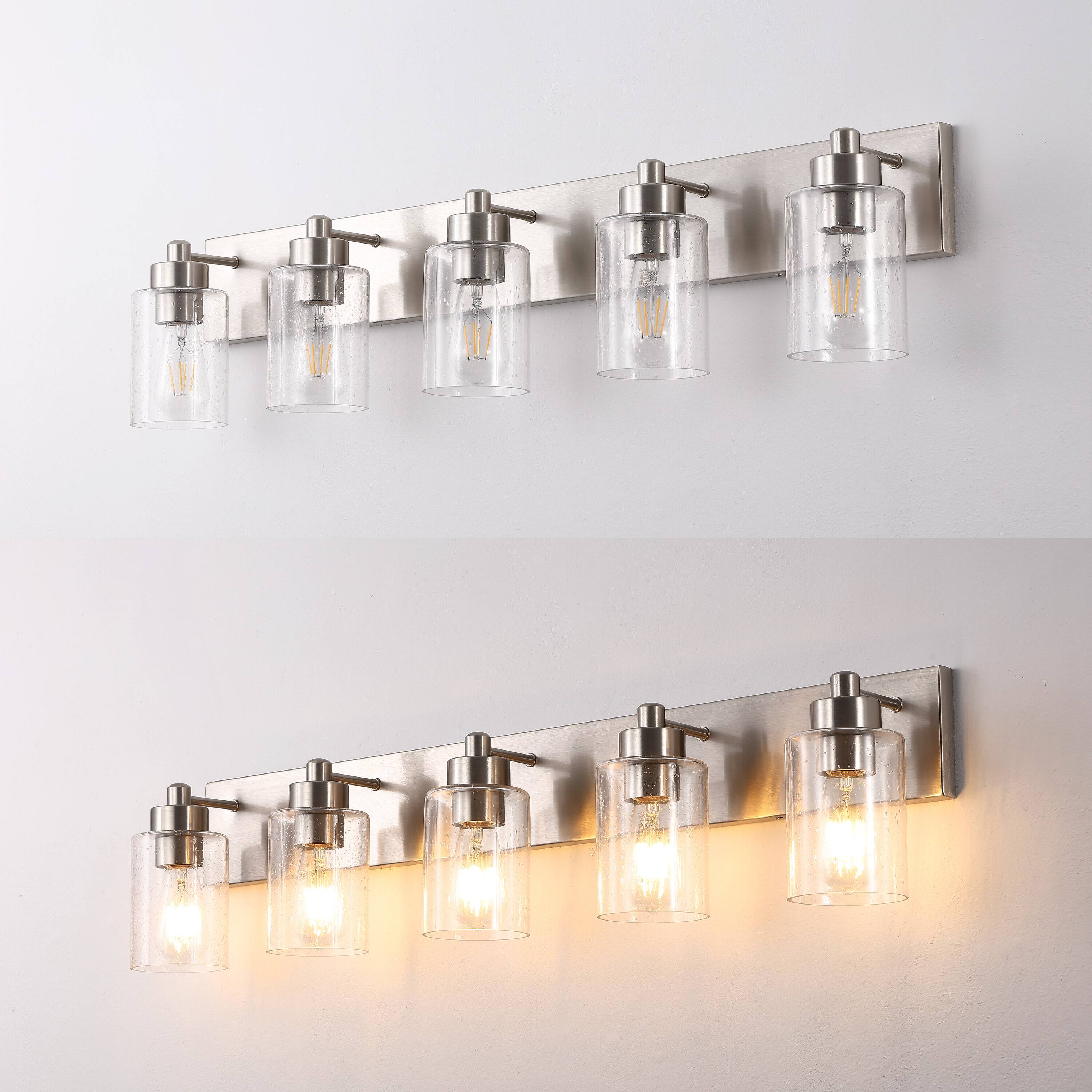 Alt View 4. Jonathan Y - Irving 36" 5-Light Seeded Glass/Iron Modern Contemporary LED Vanity Light, Nickel - Nickel/Clear.