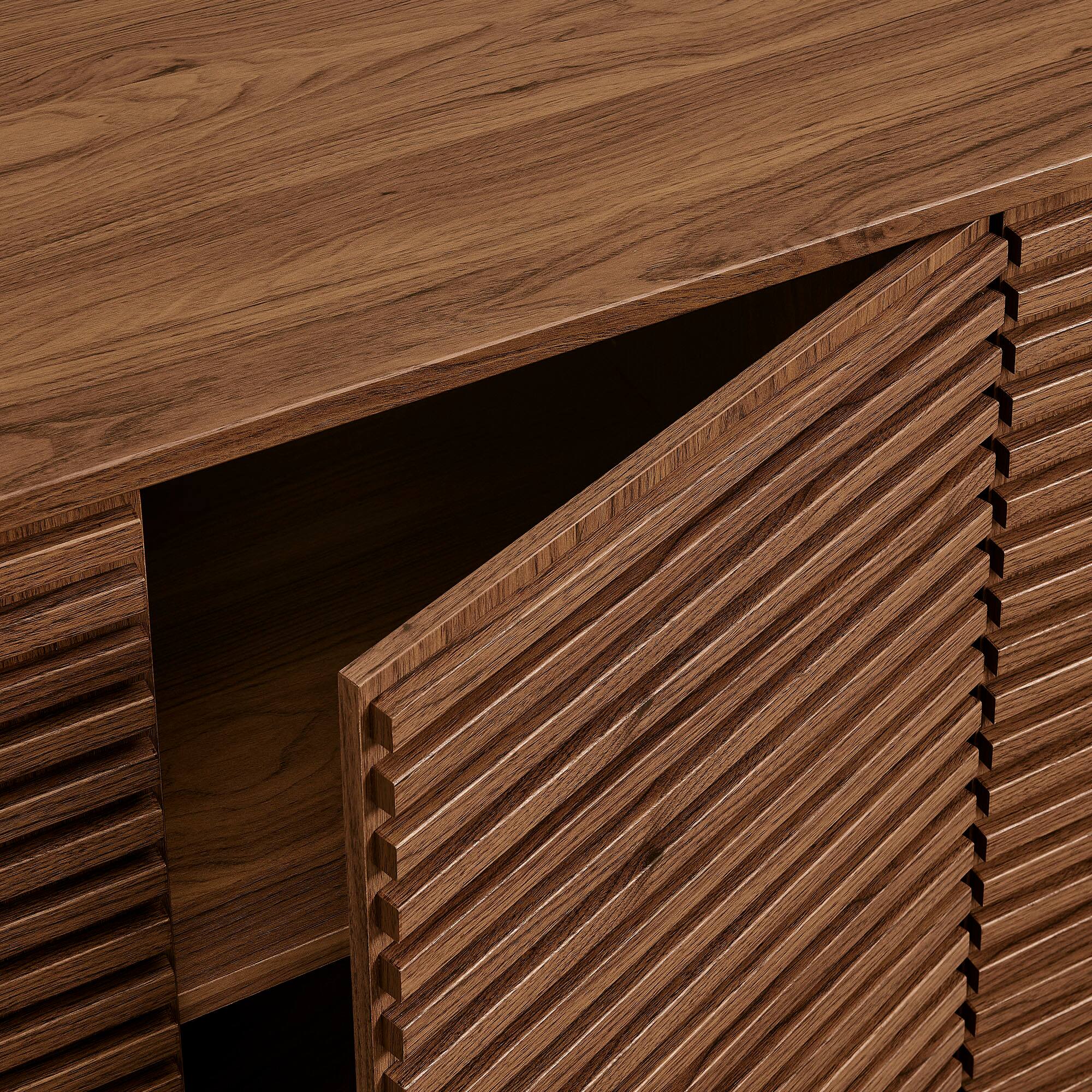 Alt View 6. Modway - Render 4-Door Fluted Sideboard Cabinet TV Stand by Modway - Walnut.