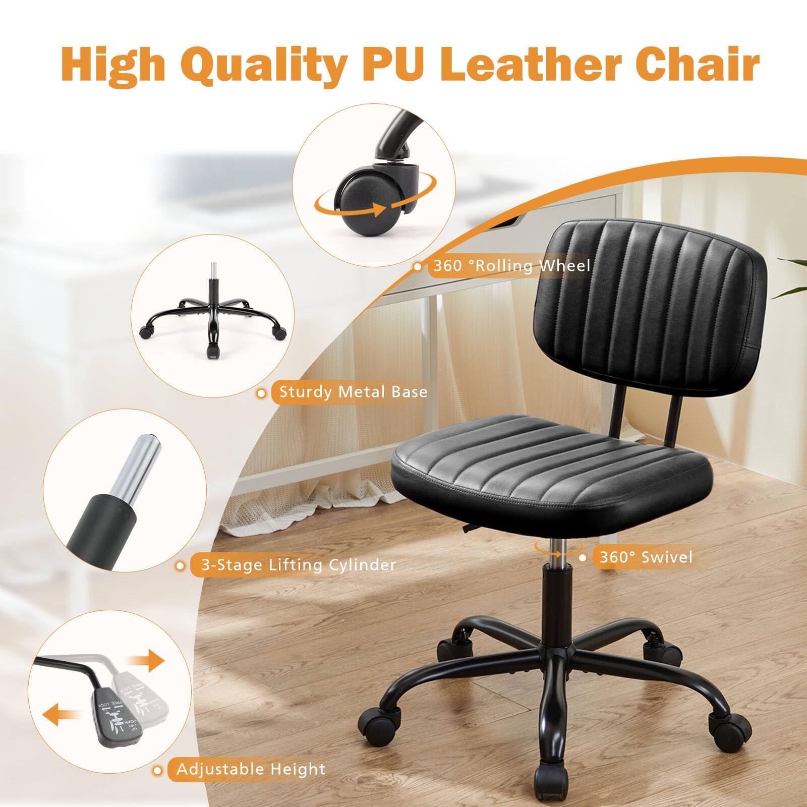 High Quality PU Leather Chair

- 360° Rolling Wheel
- Sturdy Metal Base
- 3-Stage Lifting Cylinder
- 360° Swivel
- Adjustable Height