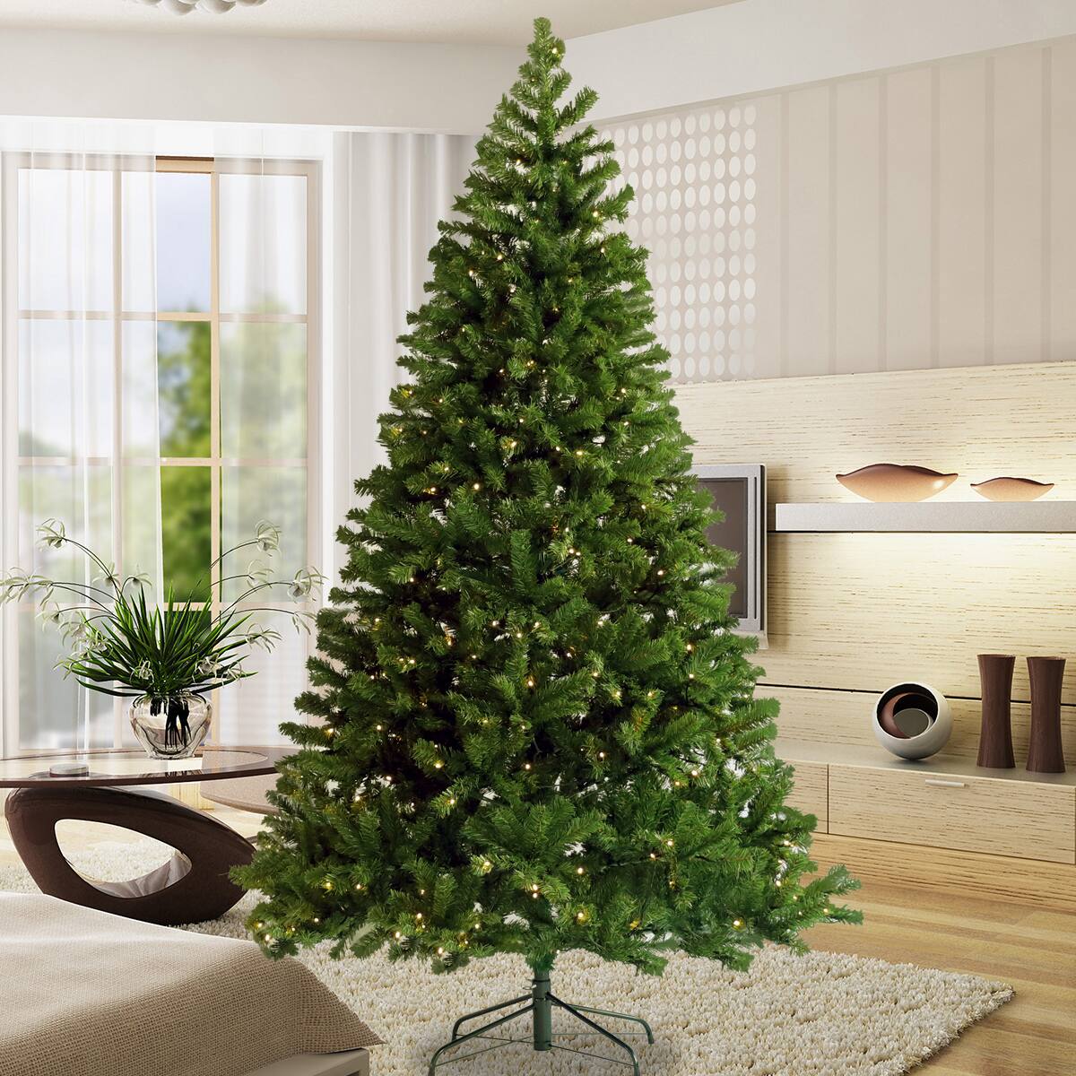 Left. Spaco - Spaco 6ft Pre-lit Christmas Tree Artificial Hinged Xmas Tree with Foldable Stand - Green.