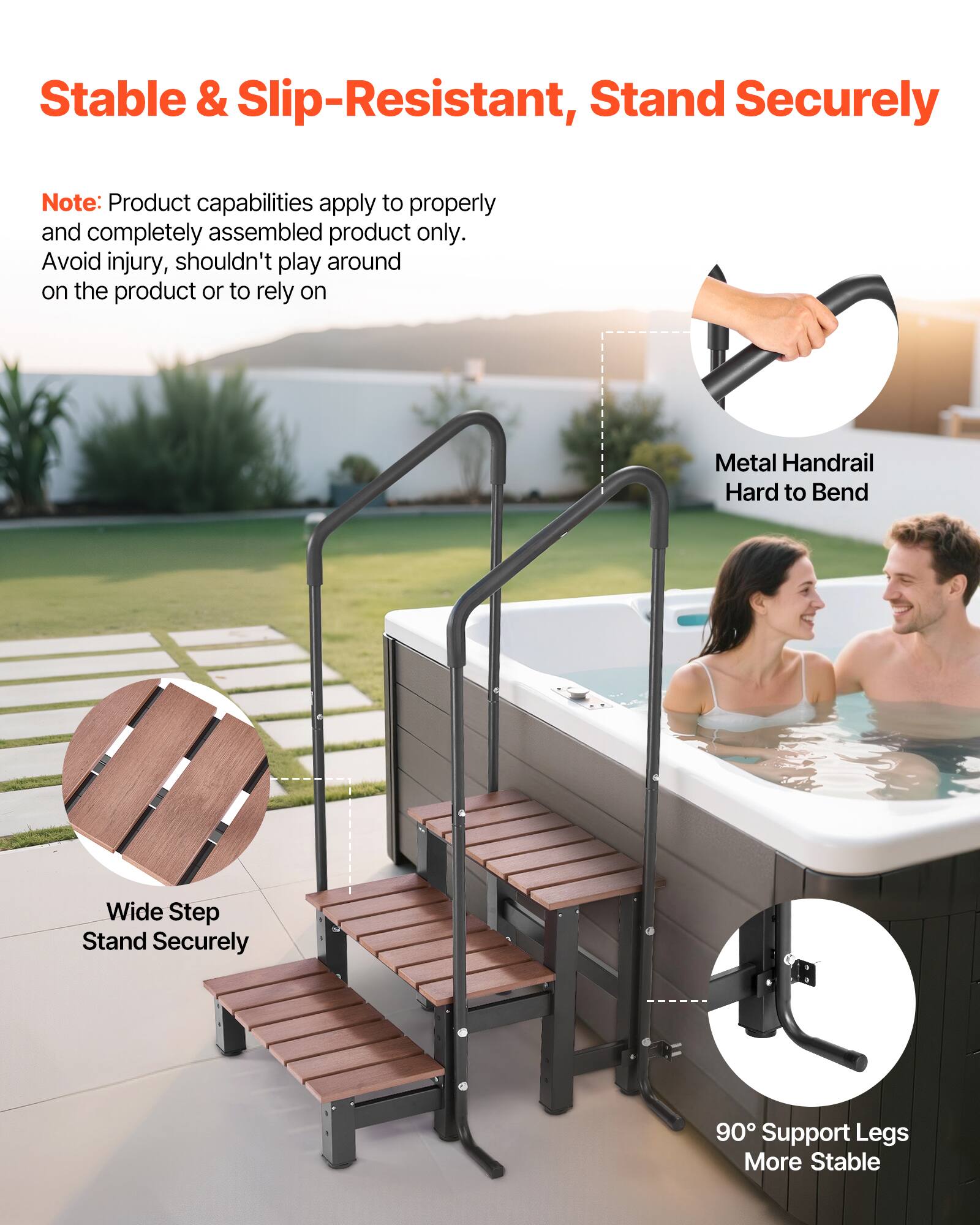 Stable & Slip-Resistant, Stand Securely

Note: Product capabilities apply to properly and completely assembled product only. Avoid injury, shouldn't play around on the product or to rely on

- Metal Handrail Hard to Bend
- Wide Step Stand Securely
- 90° Support Legs More Stable