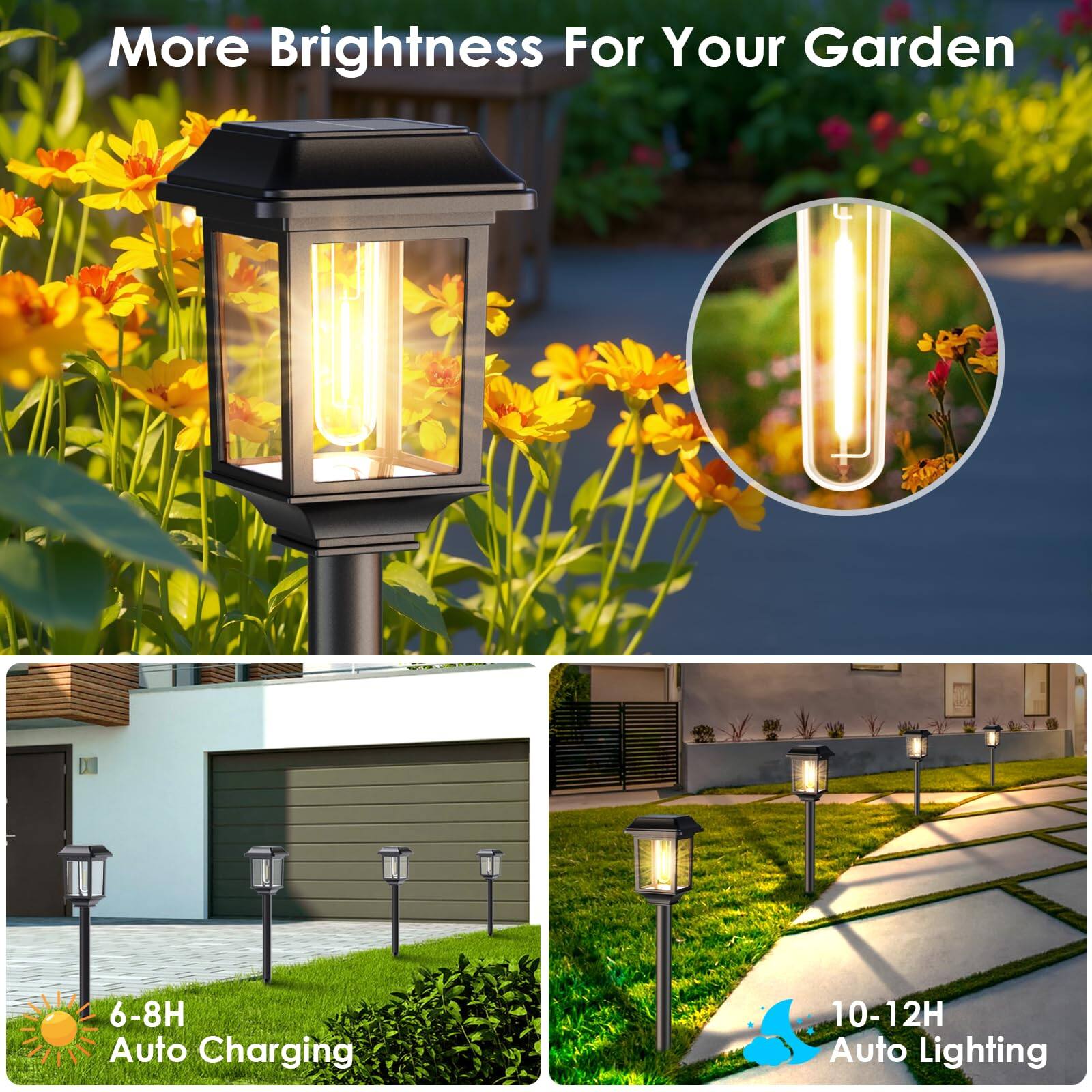 More Brightness For Your Garden

6-8H Auto Charging

10-12H Auto Lighting