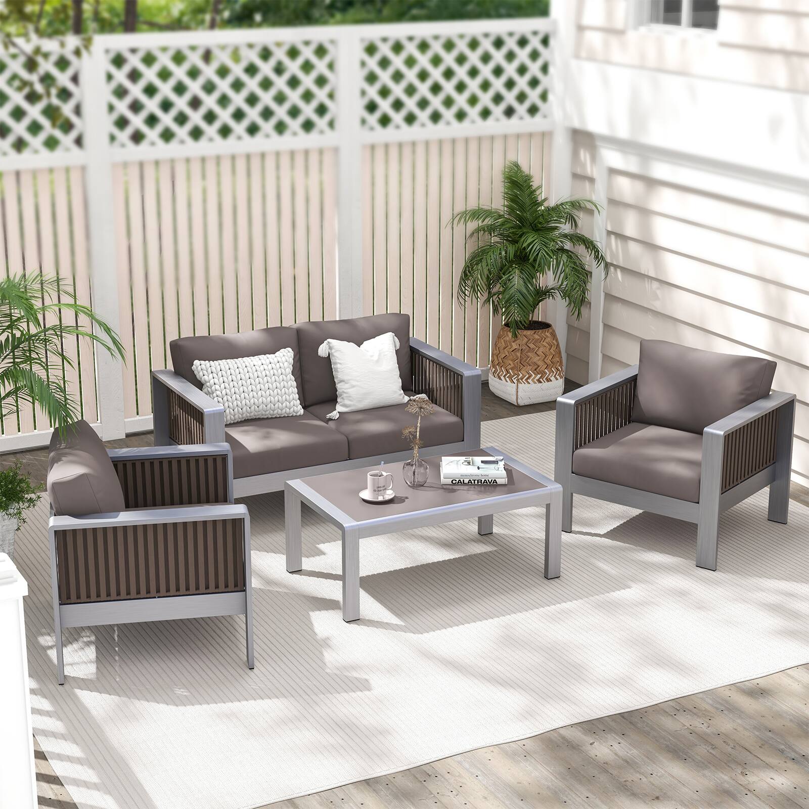 Alt View 3. Gymax - Gymax Patio Aluminum Loveseat Sofa Modern Outdoor Furniture w/ Thick Back & Seat Cushions - Gray.