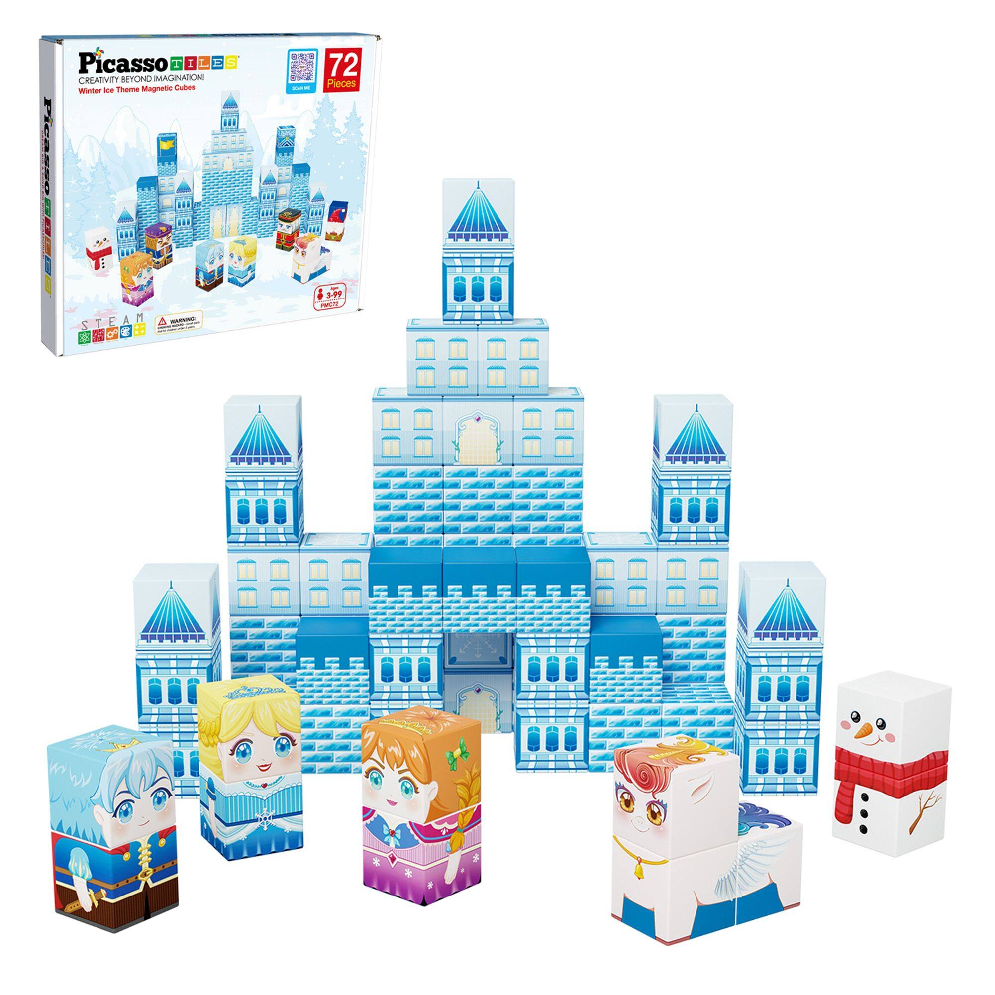 Photos - Construction Toy PicassoTiles - Magnet Cube Winter Ice Castle Building Block Set, 72PCS STEM Educational Toy for Kids