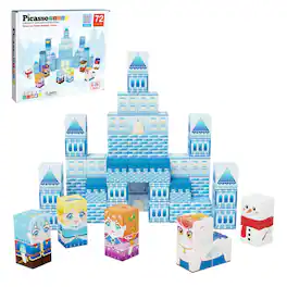 PicassoTiles - Magnet Cube Winter Ice Castle Building Block Set, 72PCS STEM Educational Toy for Kids