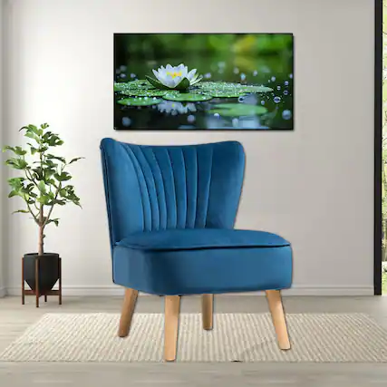 Front. Hivvago - Contemporary Velvet Upholstered Armless Chair with Solid Wood Legs - Blue.