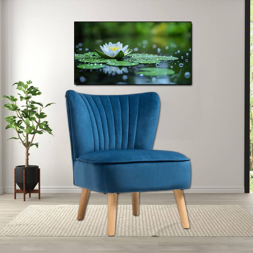 Front. Hivvago - Contemporary Velvet Upholstered Armless Chair with Solid Wood Legs - Blue.