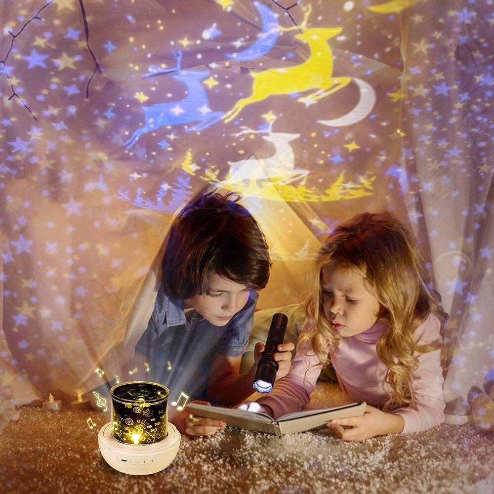 Back. ACJPR - 21 Sets of Films Projector Night Light for Kids Bedroom with Remote Control & Bluetooth Speaker, Star Galaxy Baby Night.