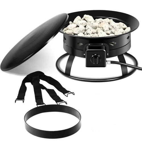 Back. SlickBlue - Black Metal Propane Fire Pit for Outdoor Use – Portable with Cover and Carry Kit - Black.
