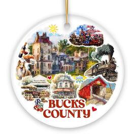 OrnamentallyYou - Artistic Bucks County Pennsylvania Vintage Ornament with Historical Scenery and Art - Multi-colored
