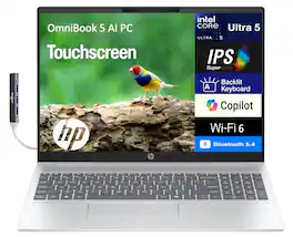 HP - OmniBook 5 Laptop 16.0 WUXGA (Intel Ultra 5-225U, 16GB LPDDR5X, 1TB PCIe SSD, Win 11 Pro) w/USB Hub - Glacier Silver