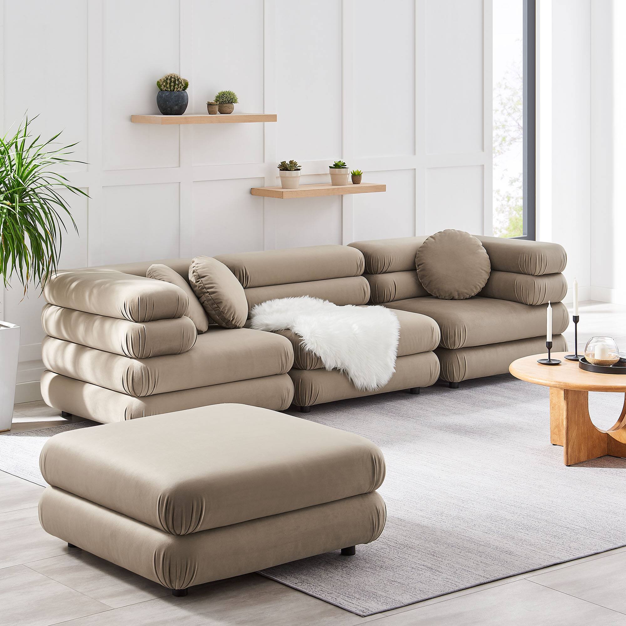 Alt View 9. Modway - Jubilee 4-Piece Modular Performance Velvet Sectional Sofa by Modway - Taupe.