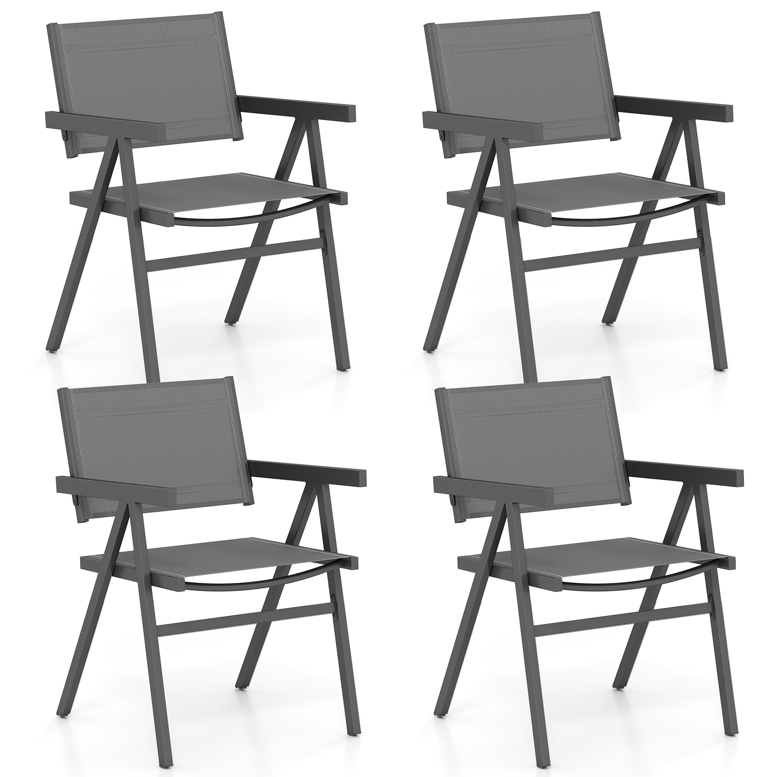 Gymax - Patio Chairs Set of 4 w/Breathable Fabric Seat & Tilt Backrest Comfy Armrest - Gray