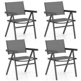 Gymax - Patio Chairs Set of 4 w/Breathable Fabric Seat & Tilt Backrest Comfy Armrest - Gray
